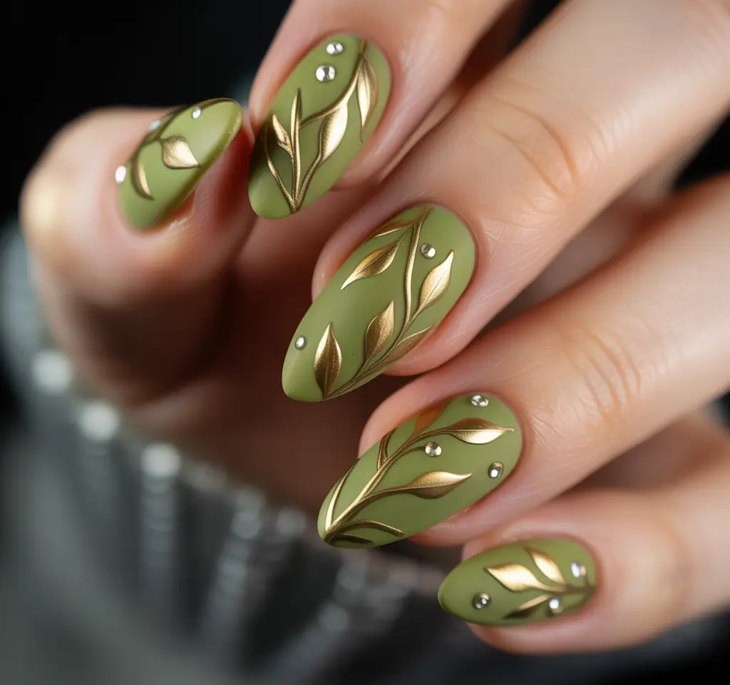 Trendy Fall Matte Nails 2025 Olive Leaf Elegance