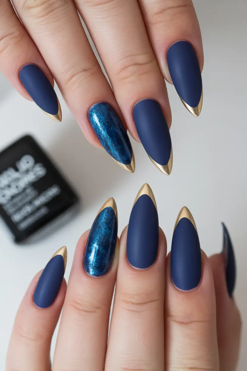 Trendy Fall Matte Nails 2025 Midnight Navy Tips