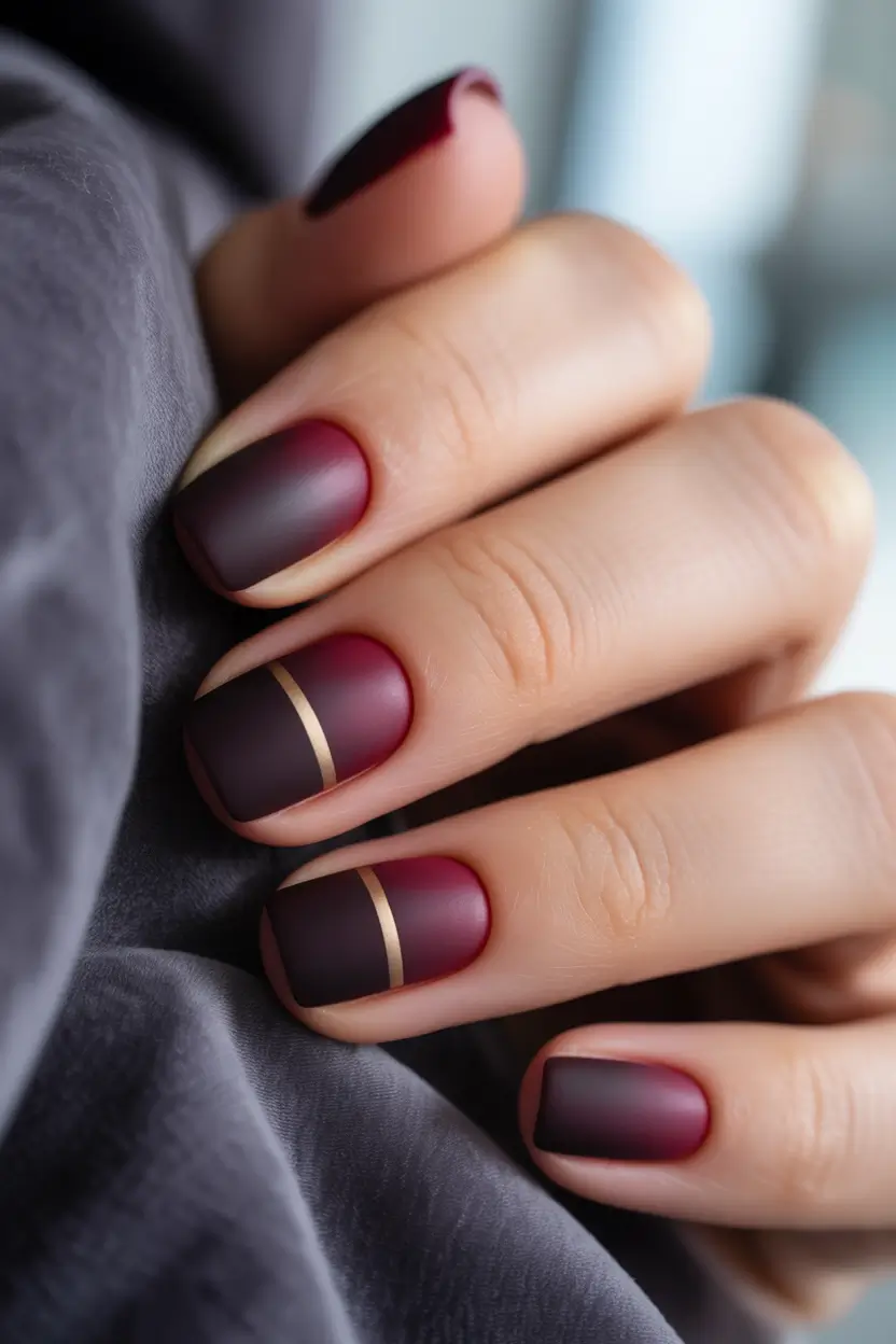 Trendy Fall Matte Nails 2025 Minimal Burgundy Stripes