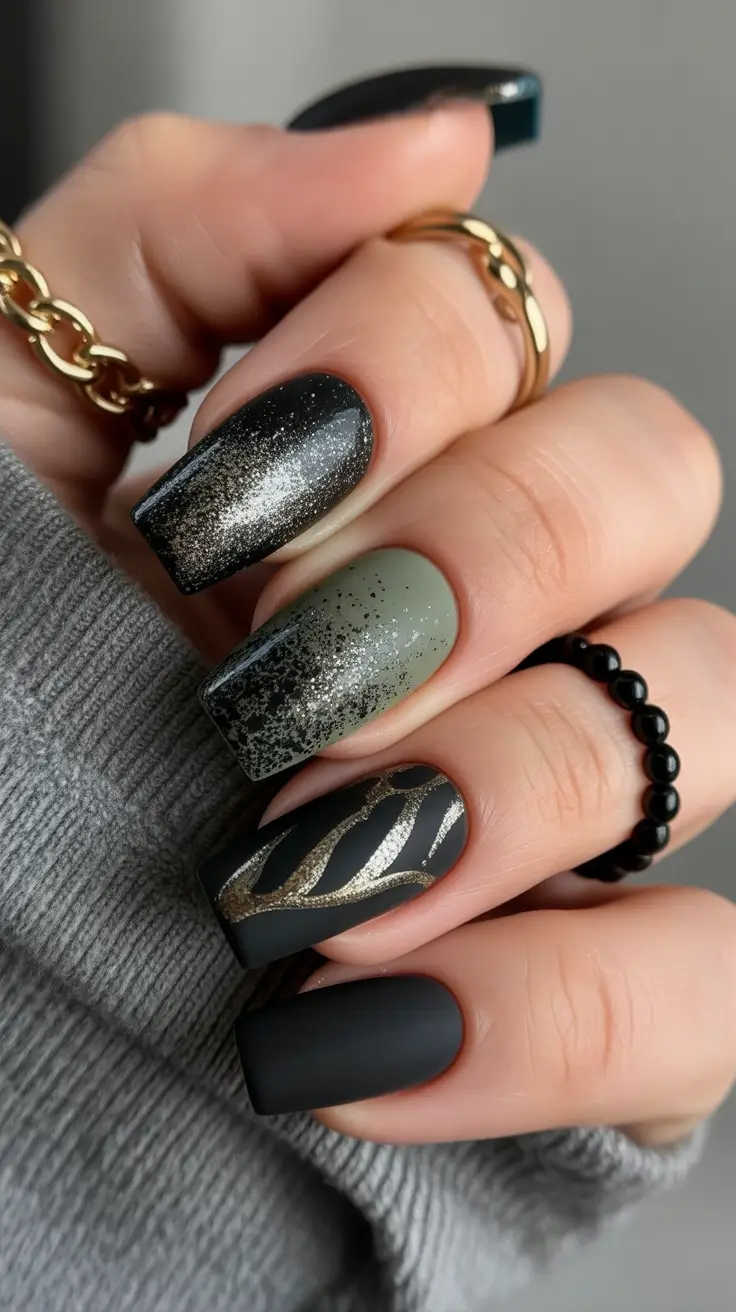 Trendy Fall Matte Nails 2025 Dark Forest Glam