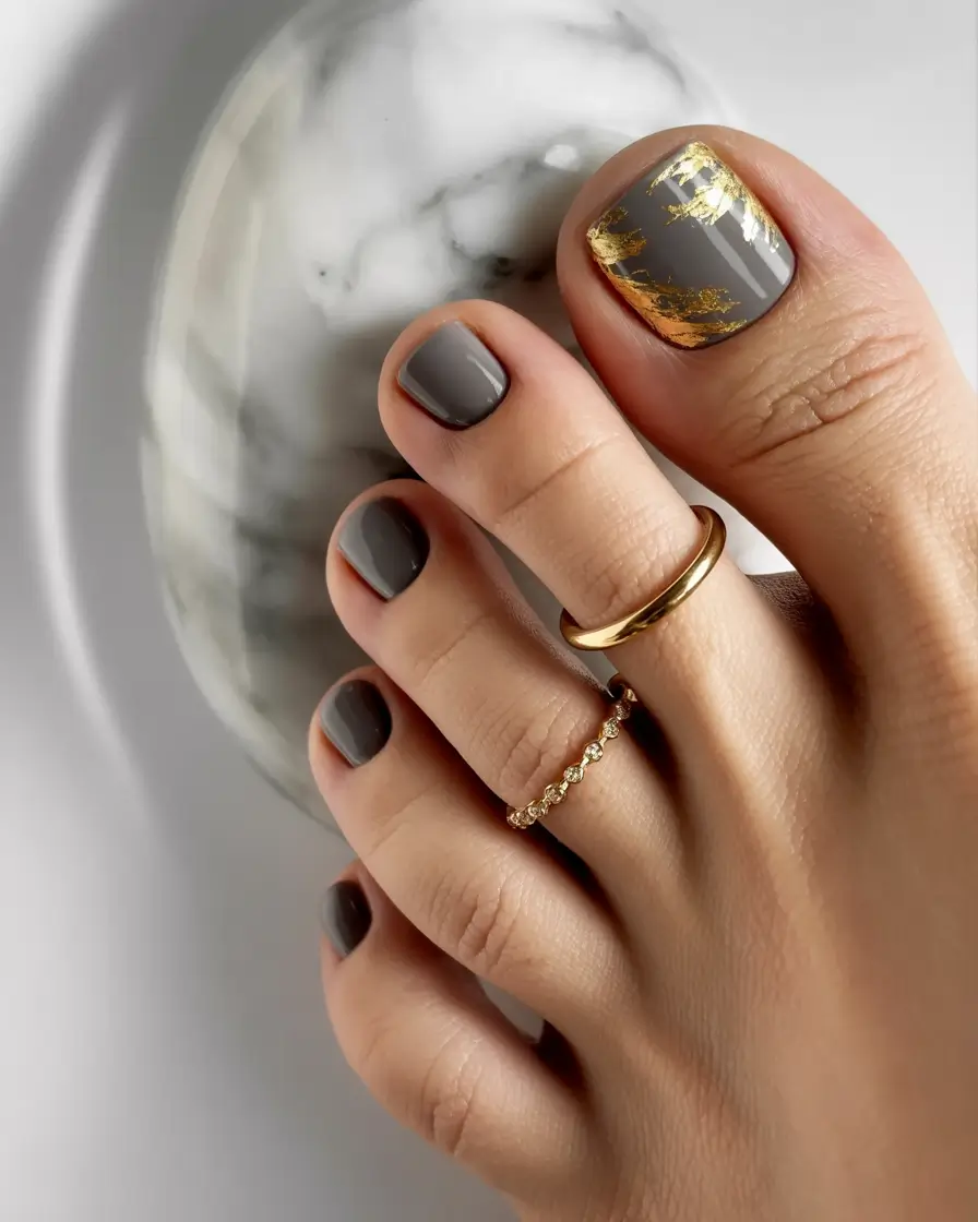 Trendy Fall Toe Nail Designs 2025 Grey Marble Luxe