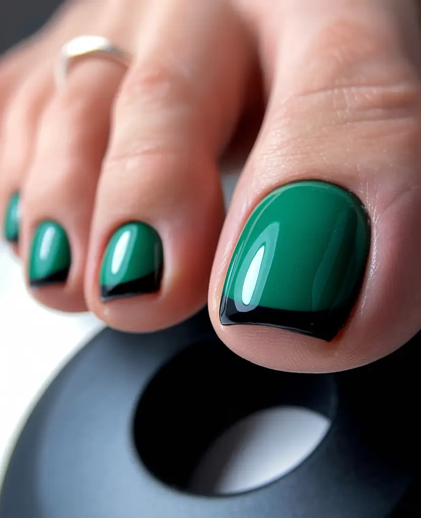 Trendy Fall Toe Nail Designs 2025 Emerald Edge French