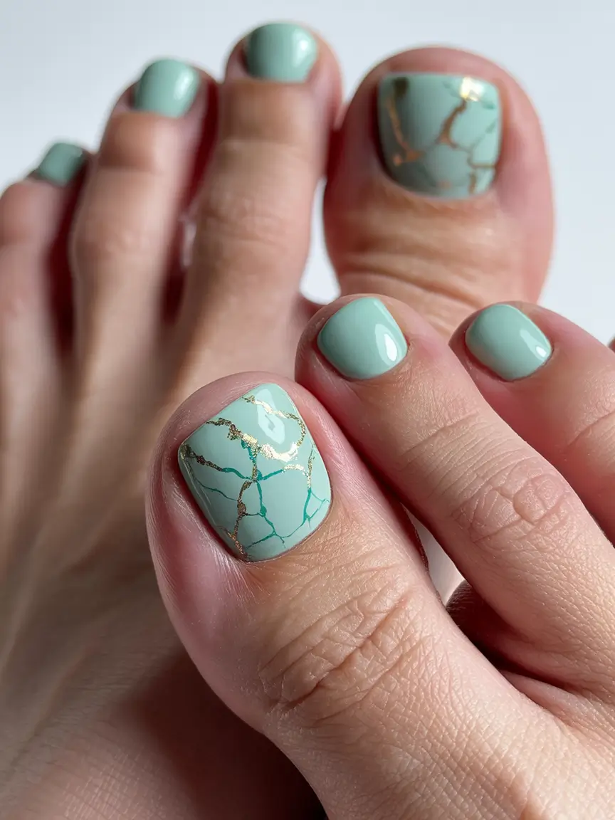 Trendy Fall Toe Nail Designs 2025 Mint Marble Elegance