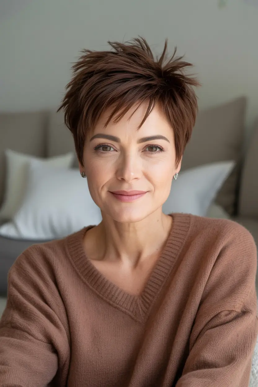 Trendy Pixie Haircuts to Try This Fall 2025 Lightweight Auburn Pixie with Spiky Finish