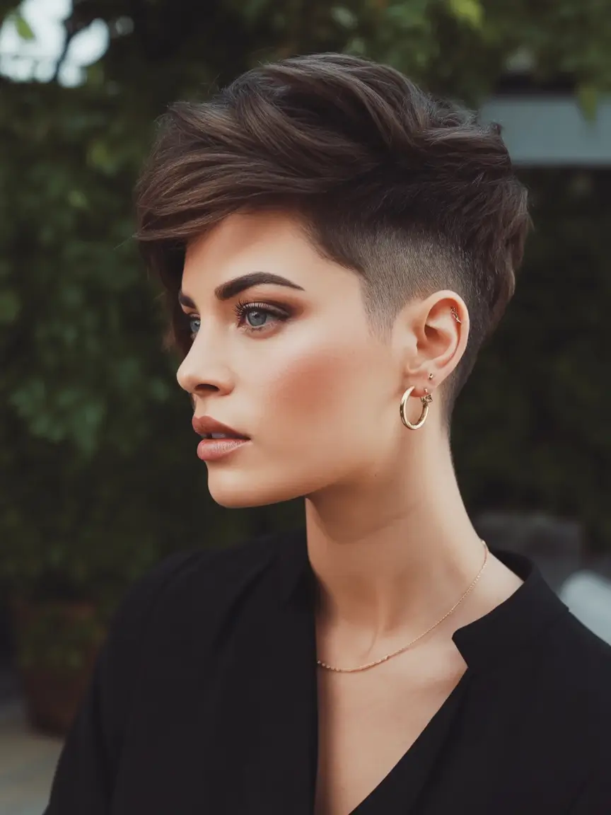 Trendy Pixie Haircuts to Try This Fall 2025 Voluminous Pompadour Pixie with Fade Detail