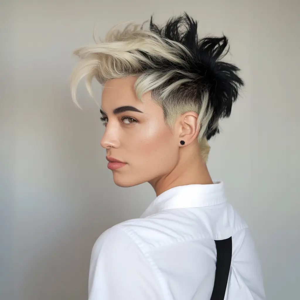 Trendy Pixie Haircuts to Try This Fall 2025 Black and Platinum Spiky Undercut