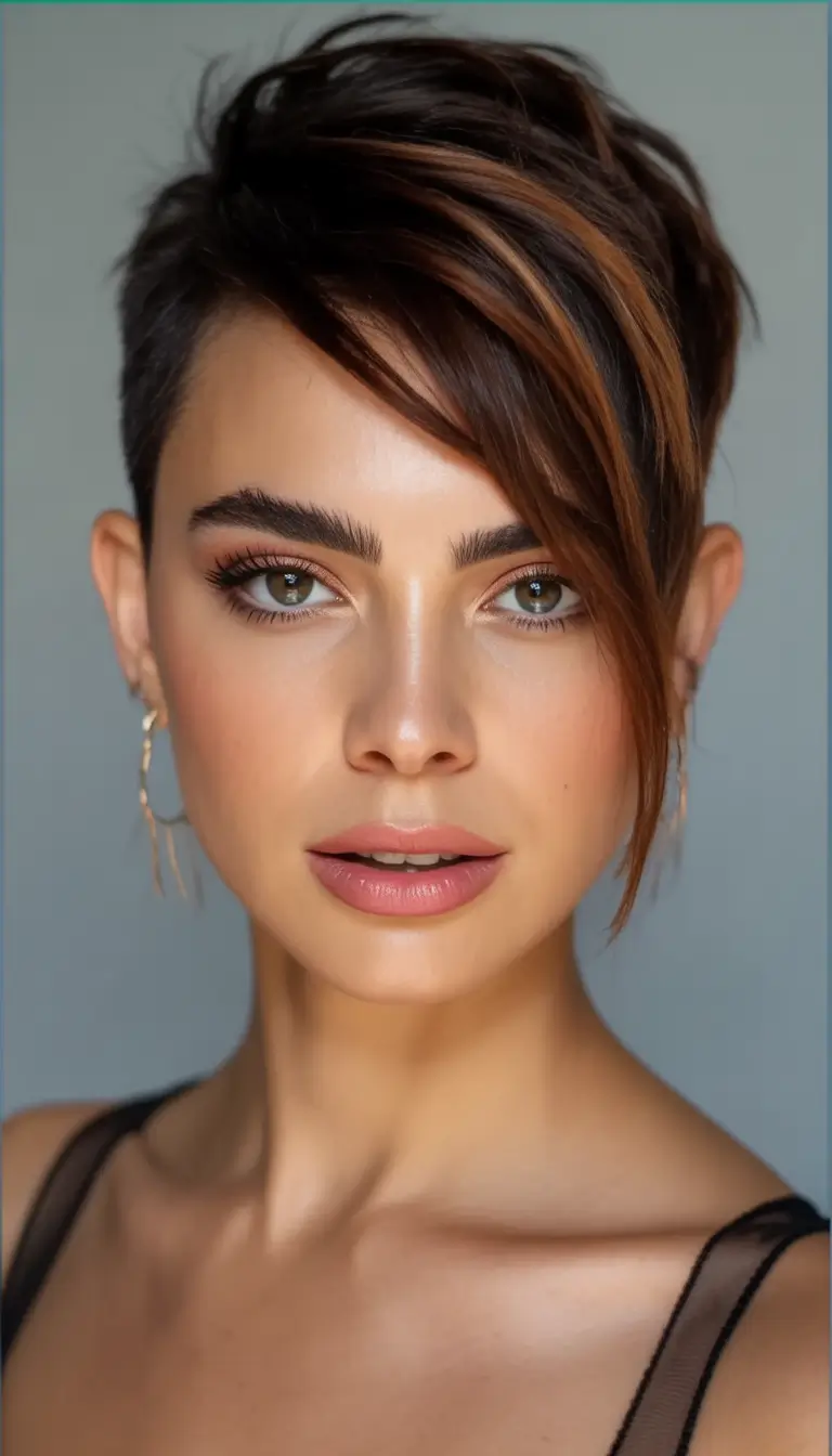 Trendy Pixie Haircuts to Try This Fall 2025 Side-Swept Auburn Elegance