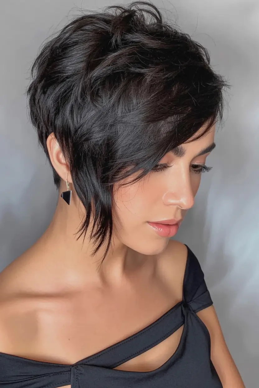 Trendy Pixie Haircuts to Try This Fall 2025 Wavy Tapered Jet Black Texture