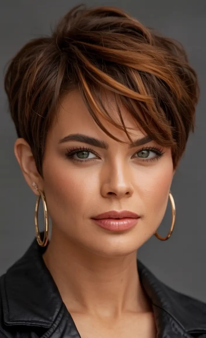 Trendy Pixie Haircuts to Try This Fall 2025 Chestnut Pixie with Burnt Copper Layers