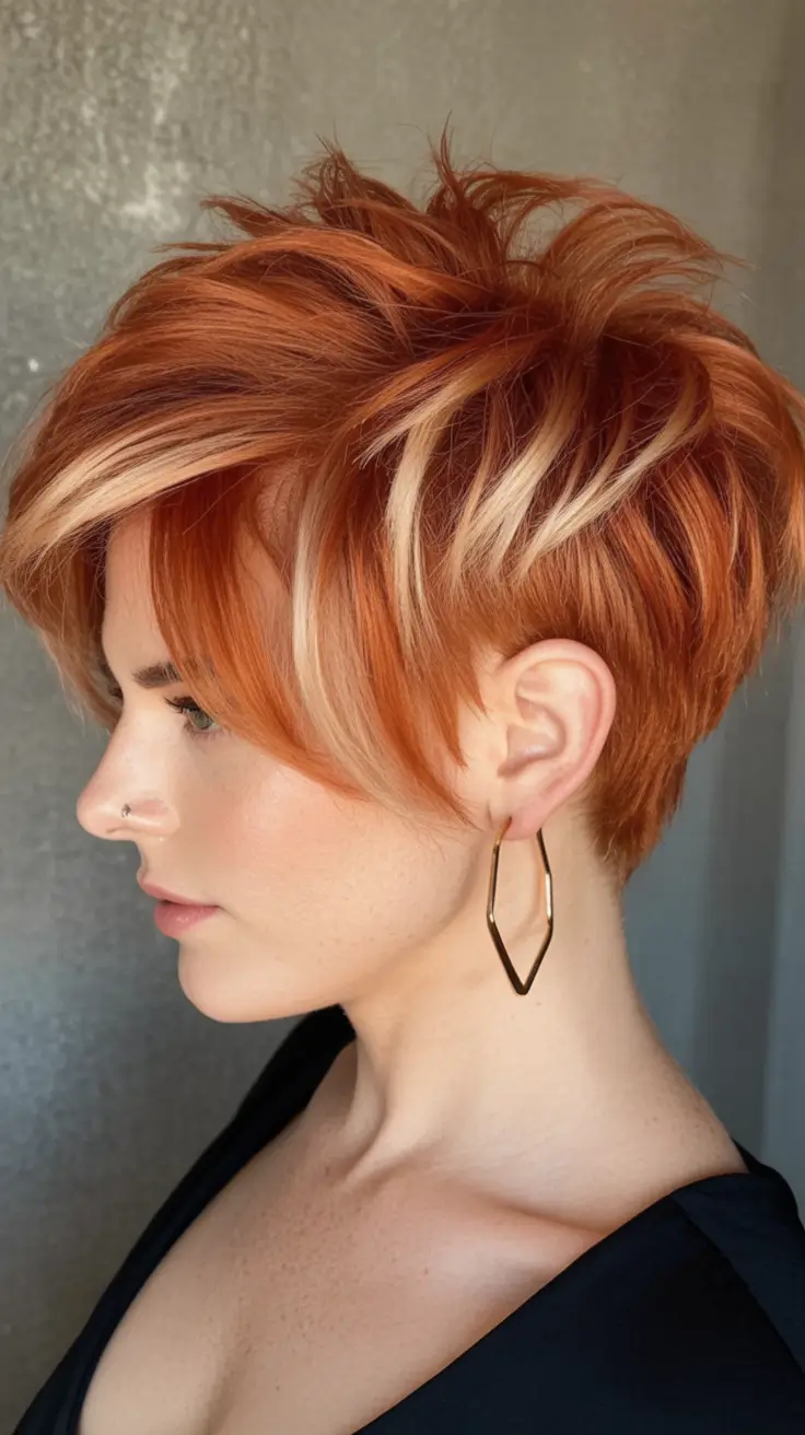 Trendy Pixie Haircuts to Try This Fall 2025 Pumpkin Spice Pixie with Platinum Tips