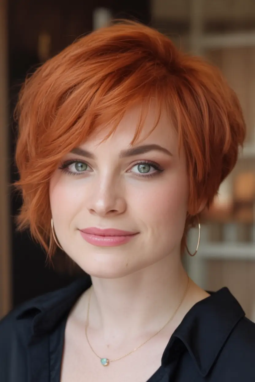 Trendy Pixie Haircuts to Try This Fall 2025 Fiery Copper Pixie with Wispy Layers