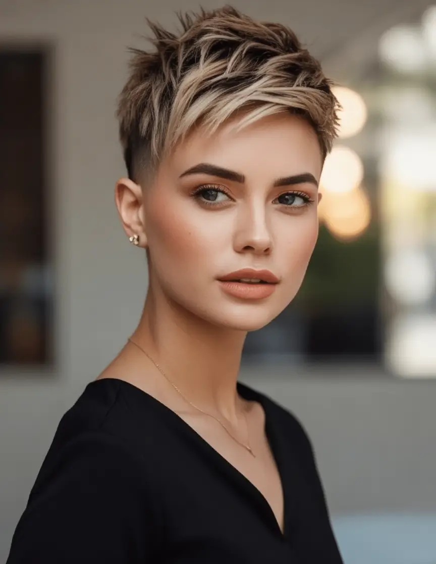 Trendy Pixie Haircuts to Try This Fall 2025 Two-Tone Textured Pixie with Undercut Drama