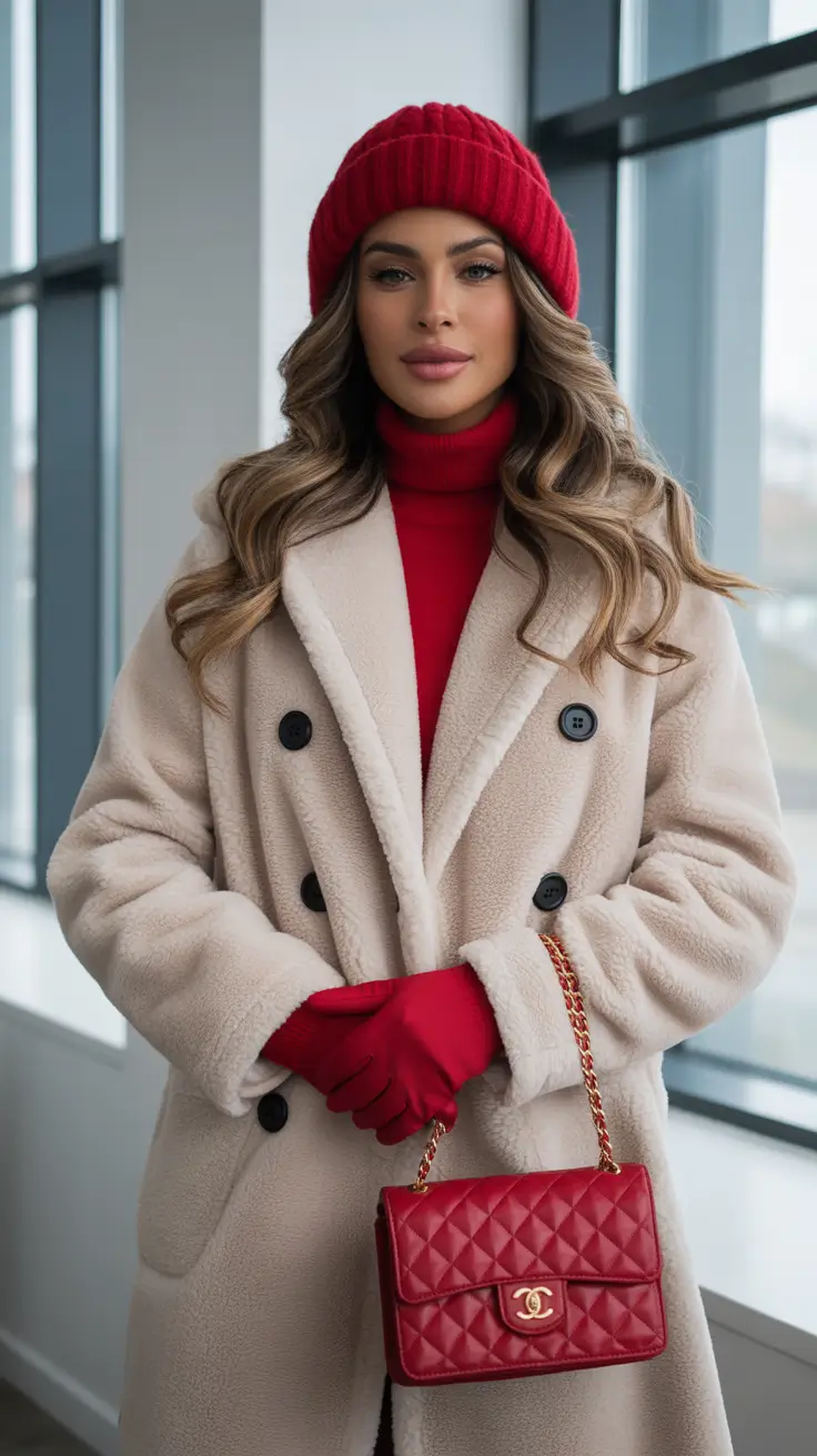 Aesthetic Winter Outfit Ideas 2025–2026 Red Accents with Winter Neutrals