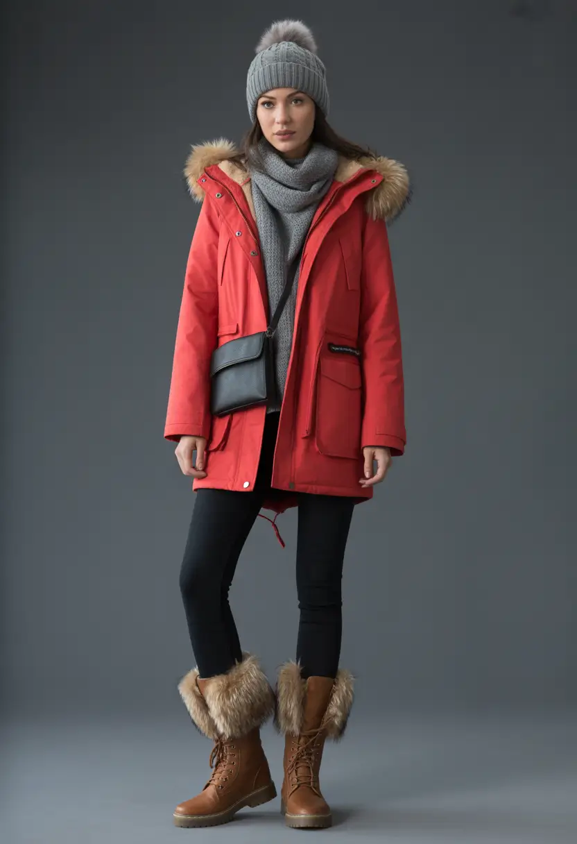 Aesthetic Winter Outfit Ideas 2025–2026 Sporty Warmth in Red and Gray