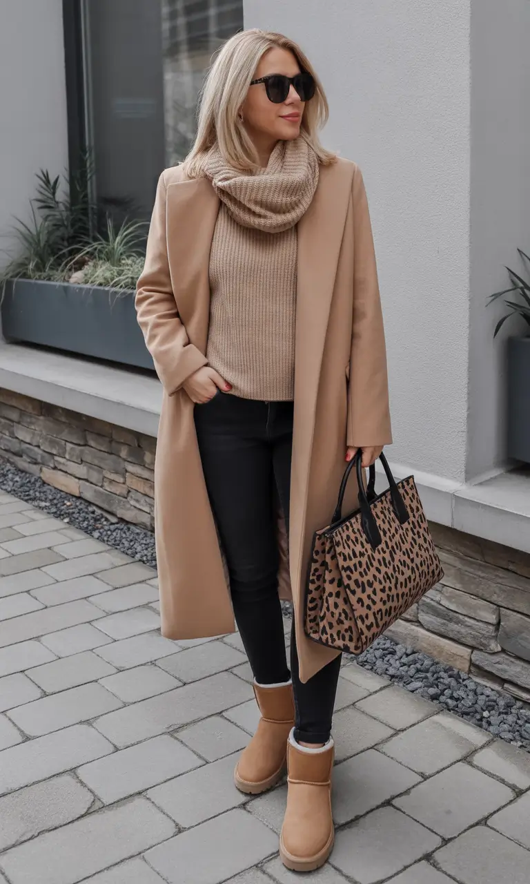 Aesthetic Winter Outfit Ideas 2025–2026 Neutral Chic with a Leopard Twist