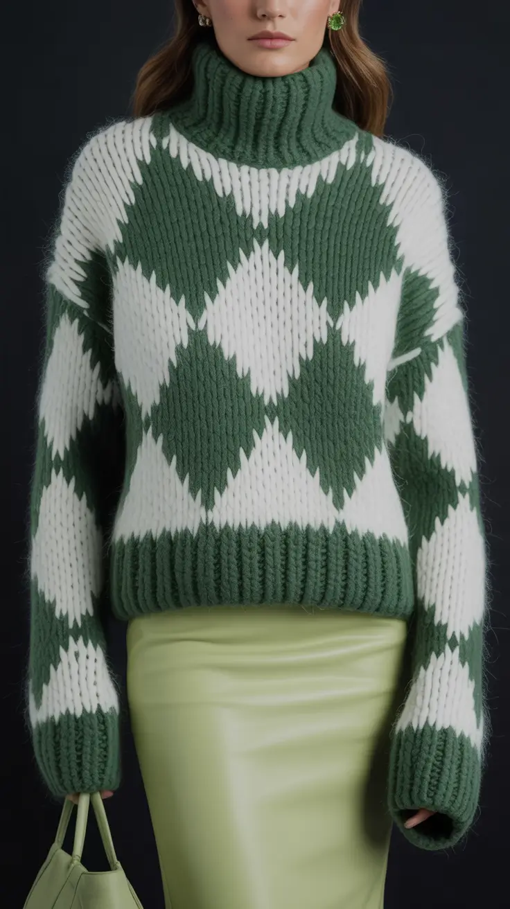 Best Winter 2025–2026 Looks Green Diamond Knit Playfulness