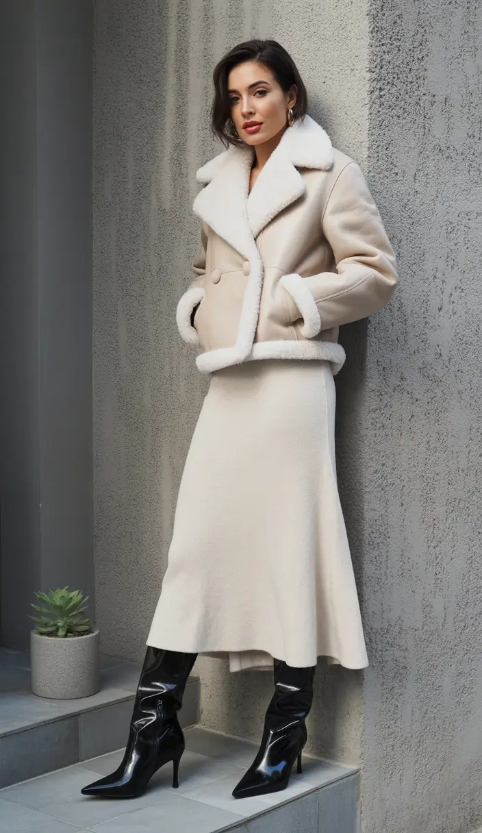 Best Winter 2025–2026 Looks Creamy Shearling with Glossy Boots