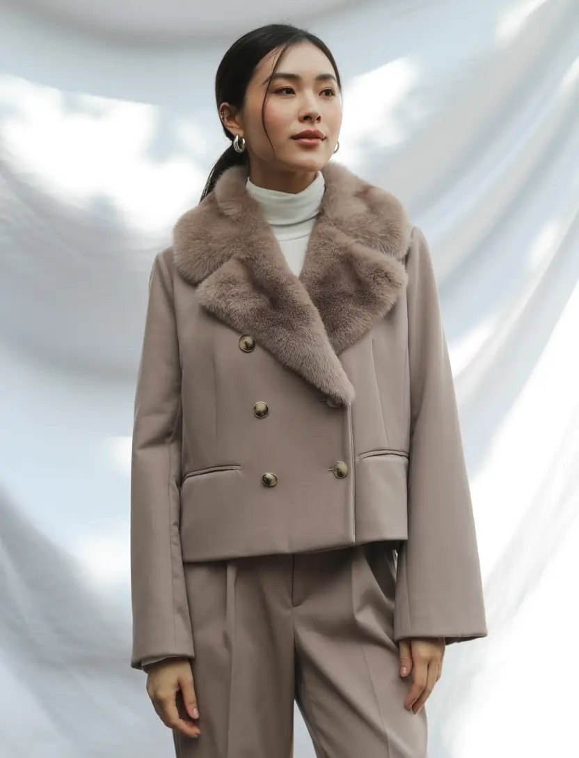Best Winter 2025–2026 Looks Soft Taupe with Fur Collar