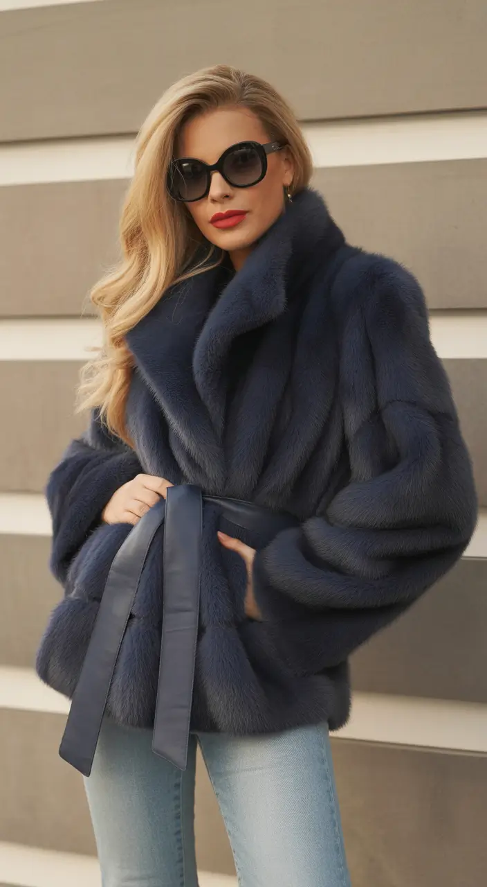 Best Winter 2025–2026 Looks Deep Navy Faux Fur Statement