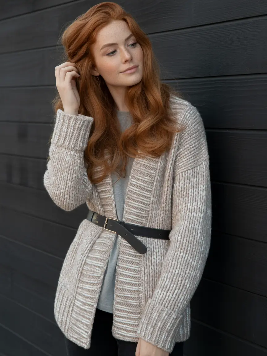 Best Winter 2025–2026 Looks Chunky Knit Belted Cardigan