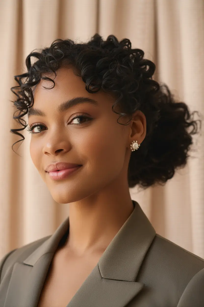 Black women’s winter hairstyles soft curls low bun