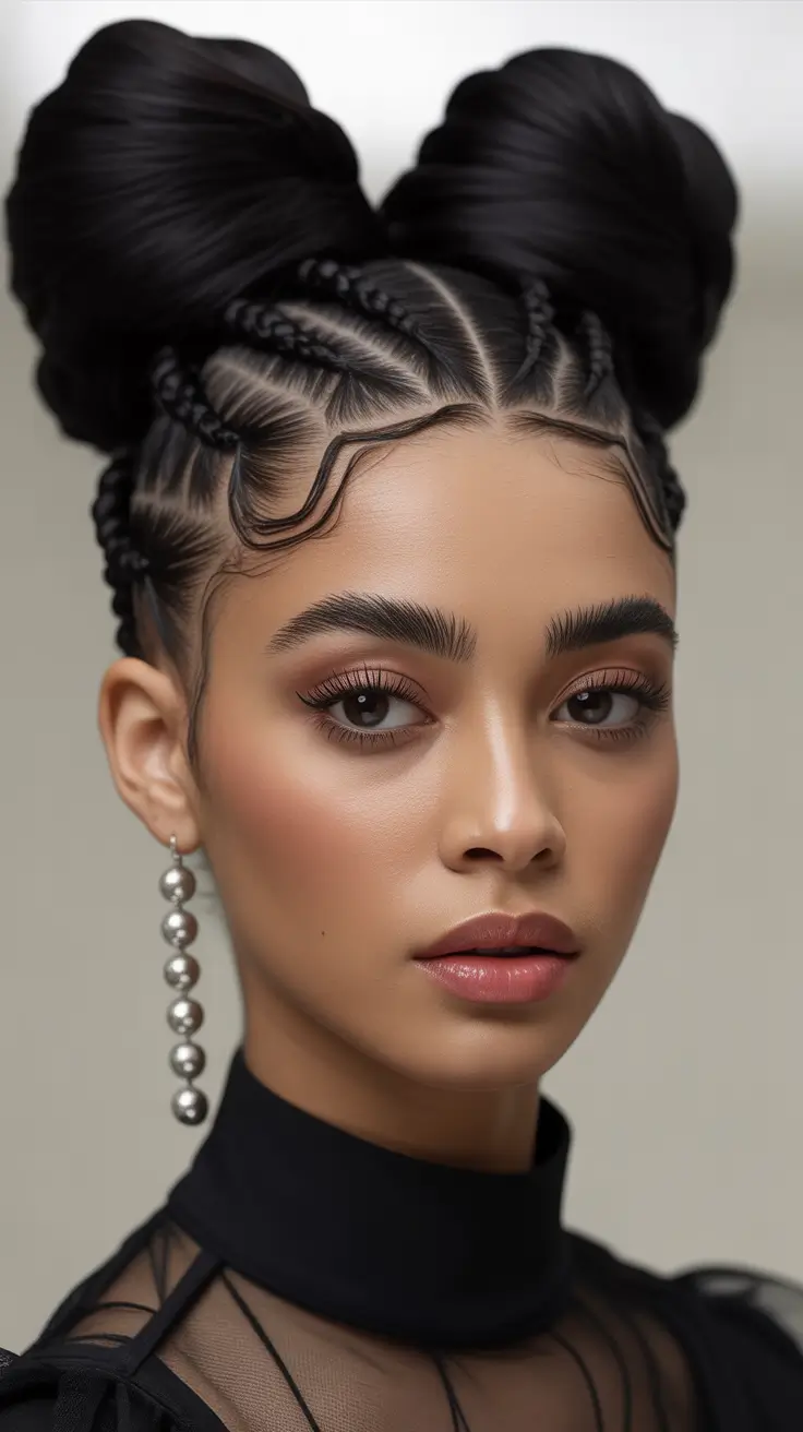 Black women’s winter hairstyles cornrows double buns