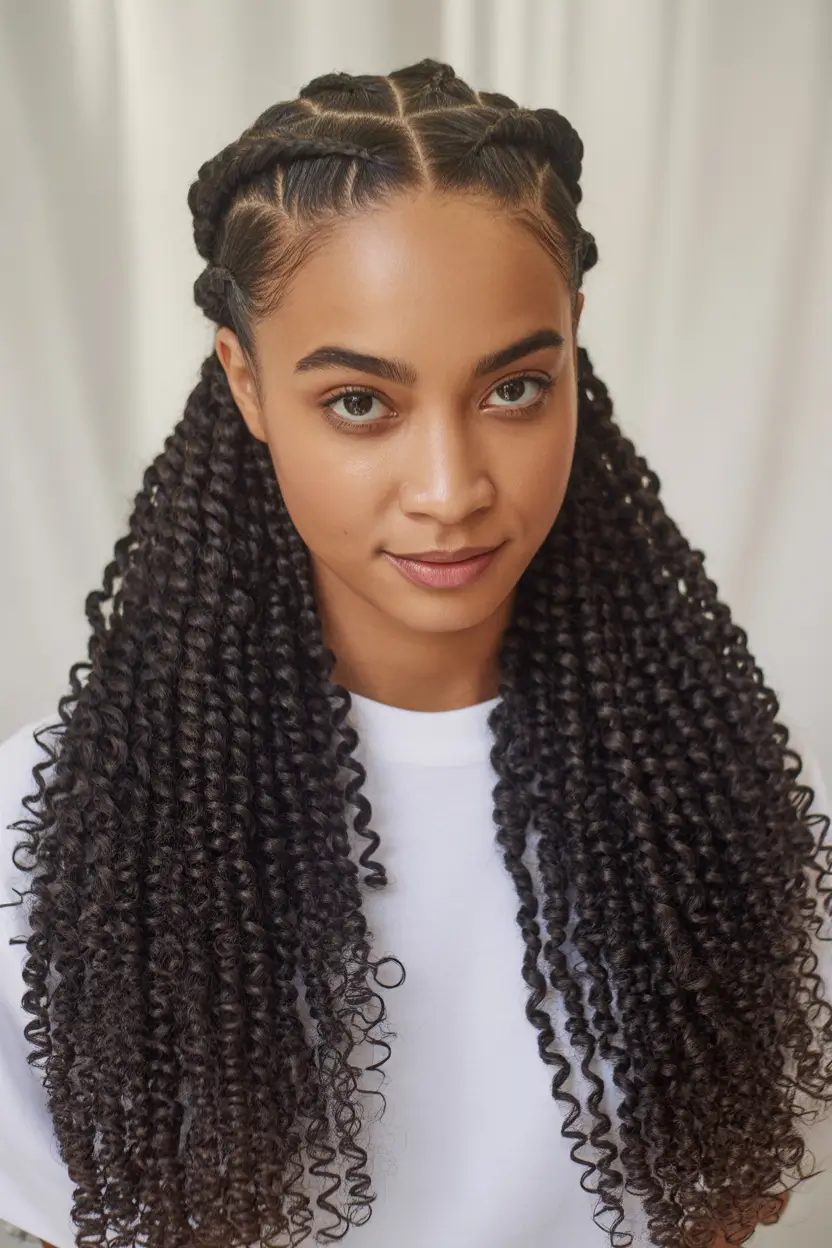Black women’s winter hairstyles cornrows with curls