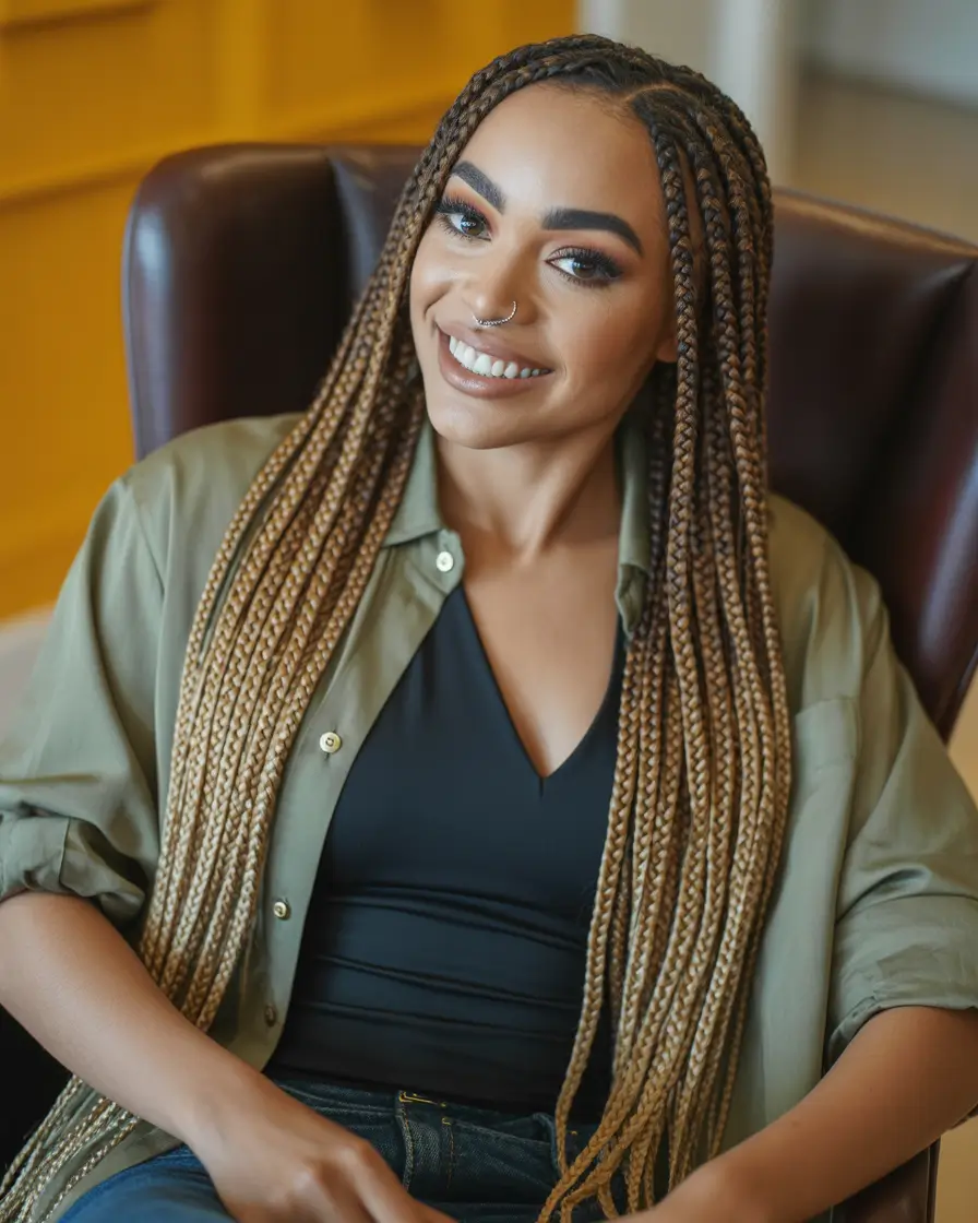 Black women’s winter hairstyles long golden braids