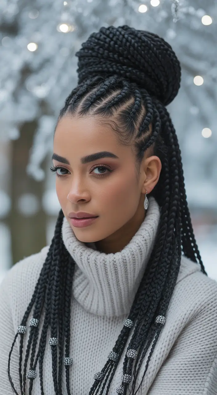 Black women’s winter hairstyles high braided bun
