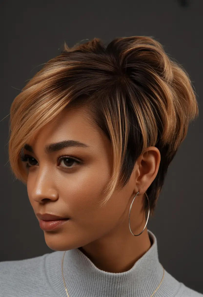 Black women’s winter hairstyles pixie with highlights