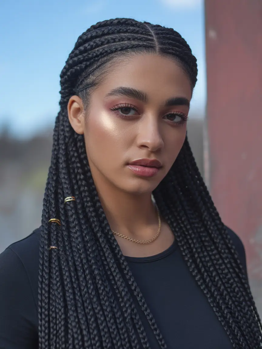 Black women’s winter hairstyles long cornrows