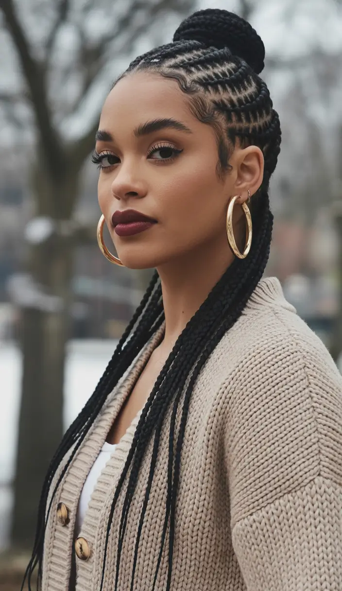 Black women’s winter hairstyles cornrows bun