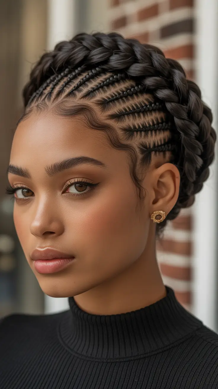 Black women’s winter hairstyles braided crown cornrows