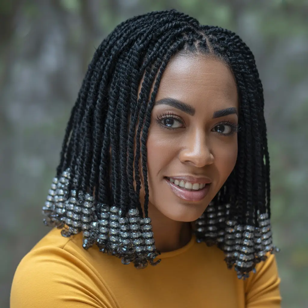 Black women’s winter hairstyles beaded twists