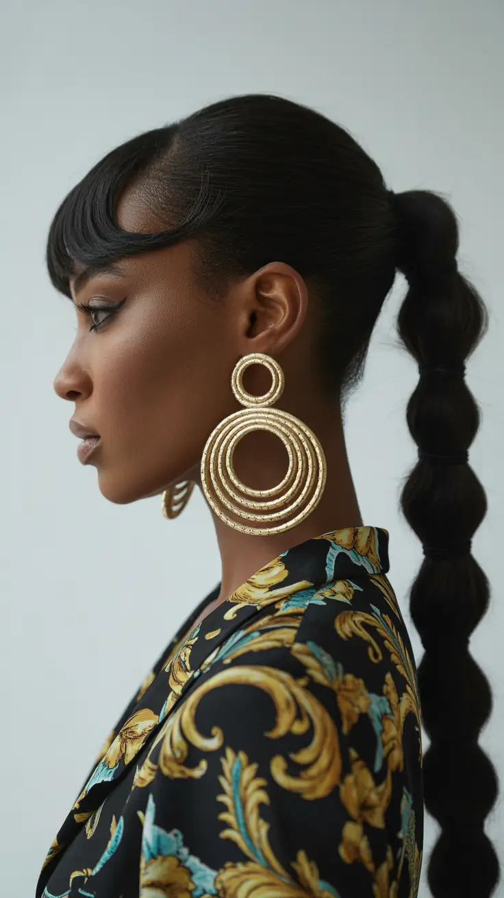 Black women’s winter hairstyles bubble ponytail
