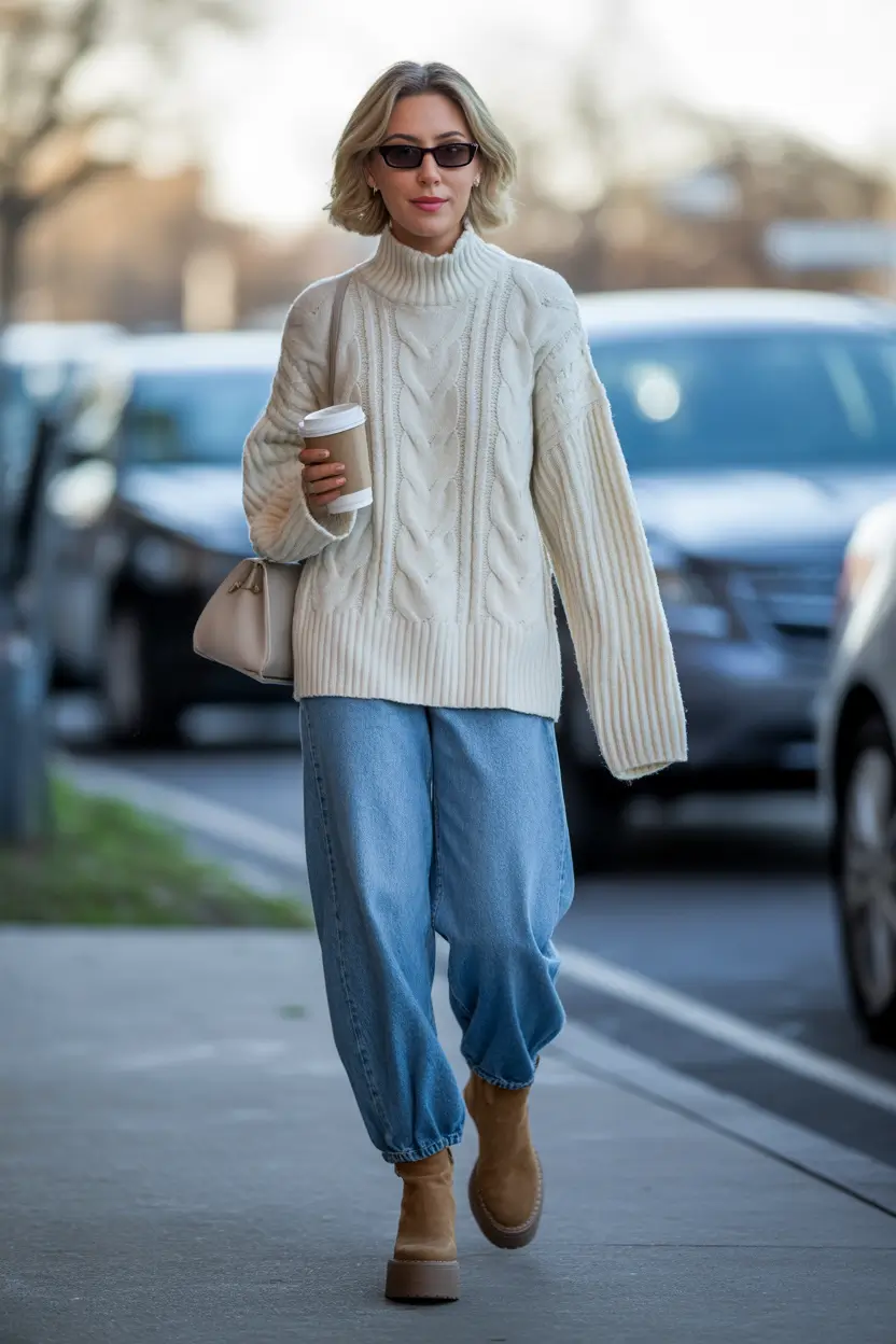 Casual Winter Outfits for Women 2025 2026 Cable Knit and Jeans for Everyday Business