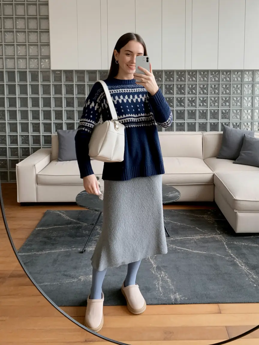 Casual Winter Outfits for Women 2025 2026 Fair Isle Chic with a Skirt