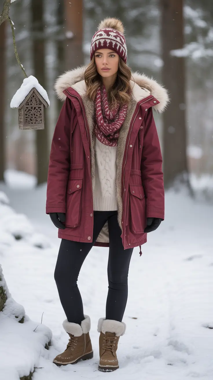 Women cold weather Cabin Chic in Burgundy Layers