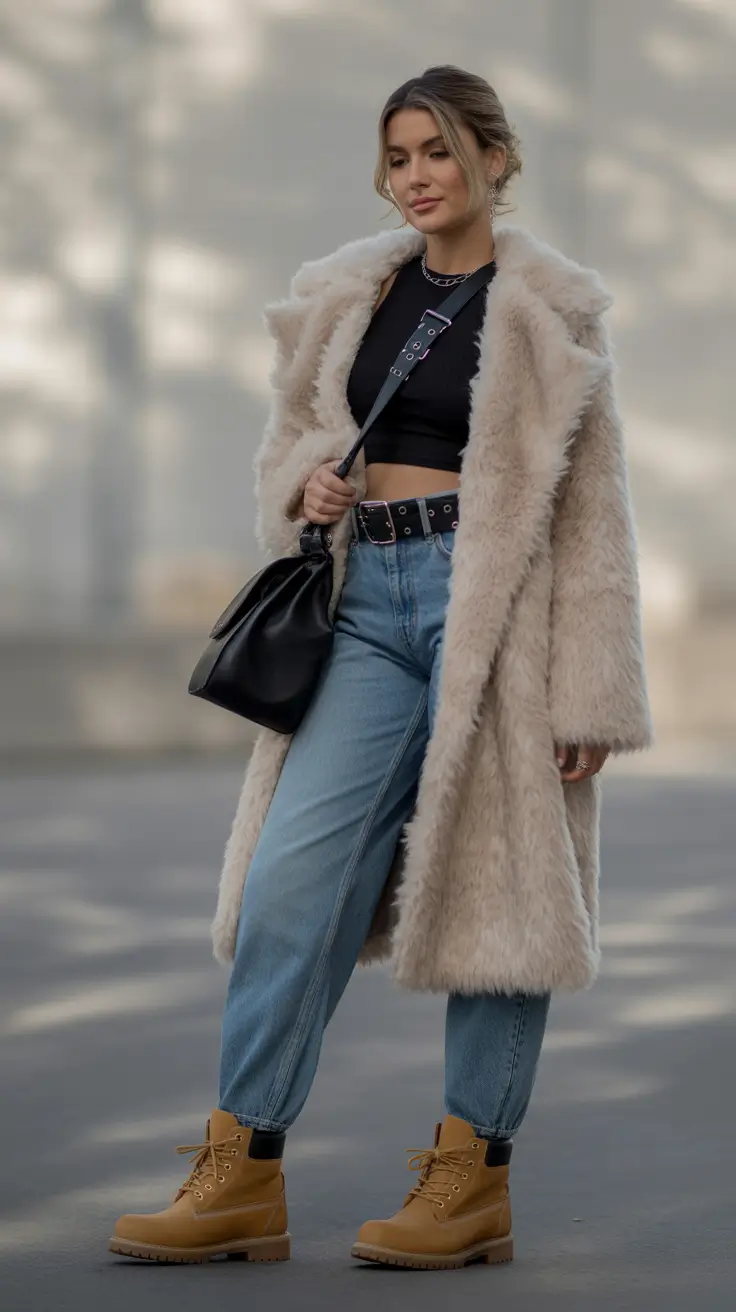 Women cold weather Urban Edge with Faux Fur and Crop Balance