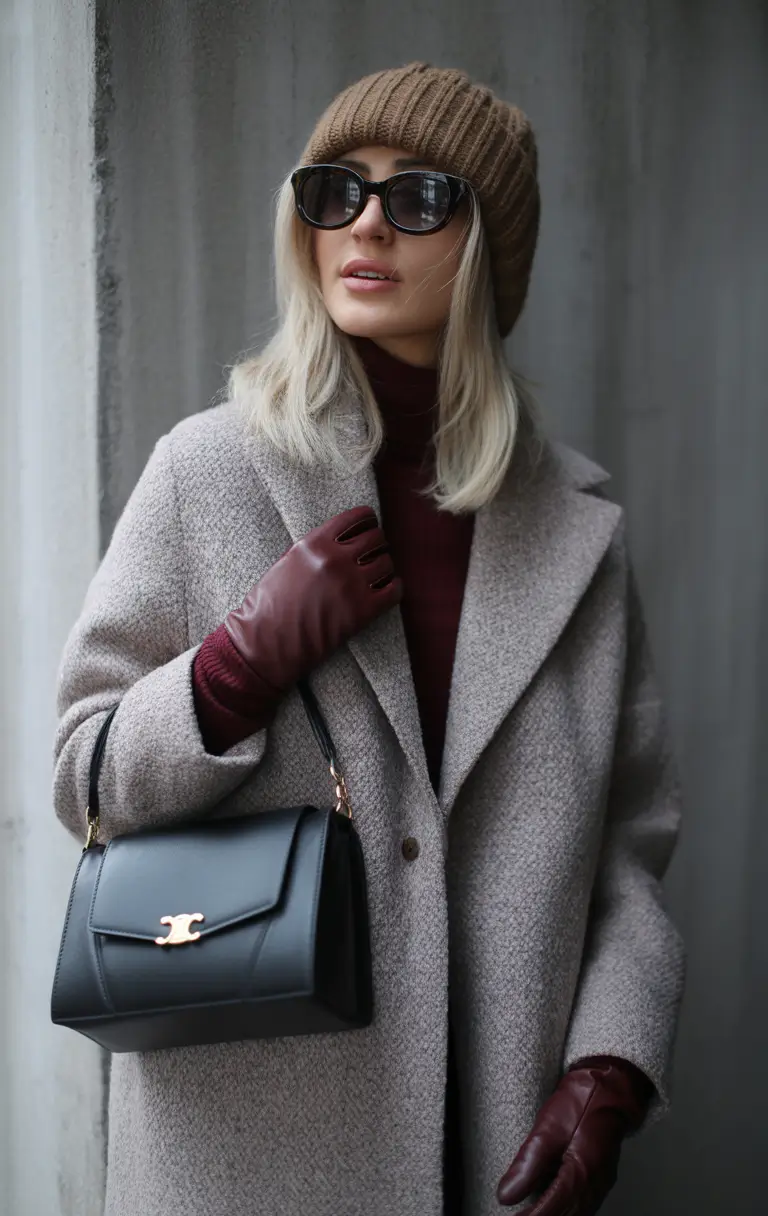 Cozy outfits to Wear in October 2025 Wool Coat Elegance with Bordeaux Touches
