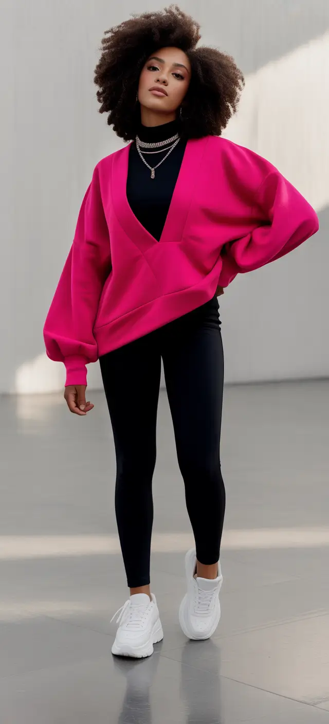 Cozy outfits to Wear in October 2025 Hot Pink Oversized Sweatshirt & Leggings