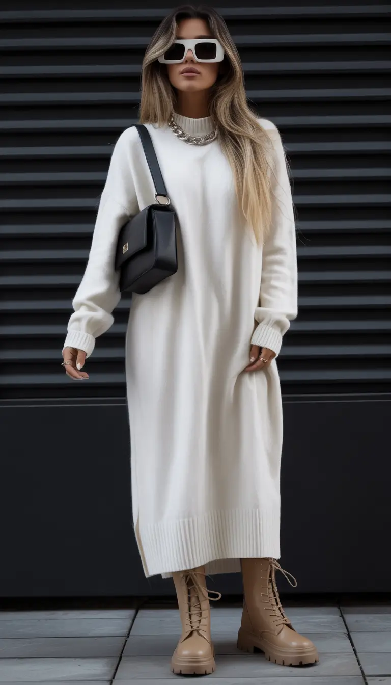 Cozy outfits to wear in October 2025 - Monochrome Sweater Dress
