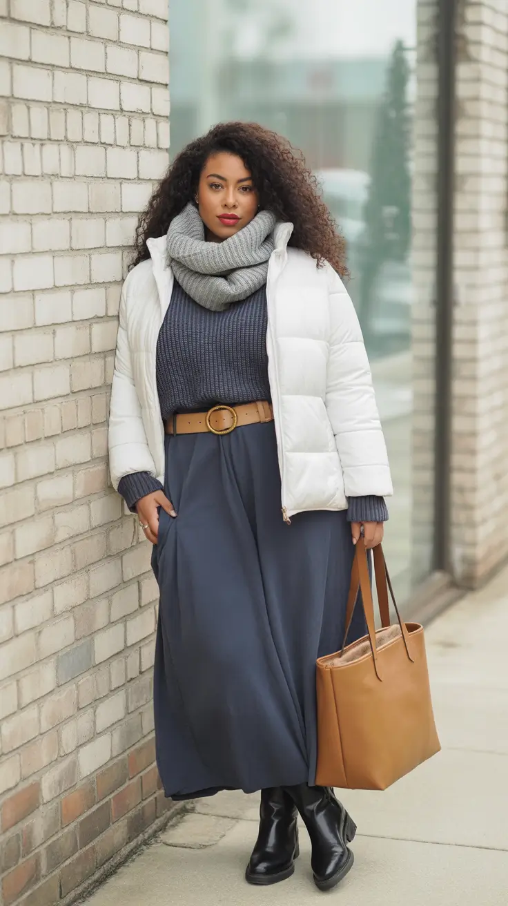 Plus size Puffer Jacket with Maxi Skirt Layers