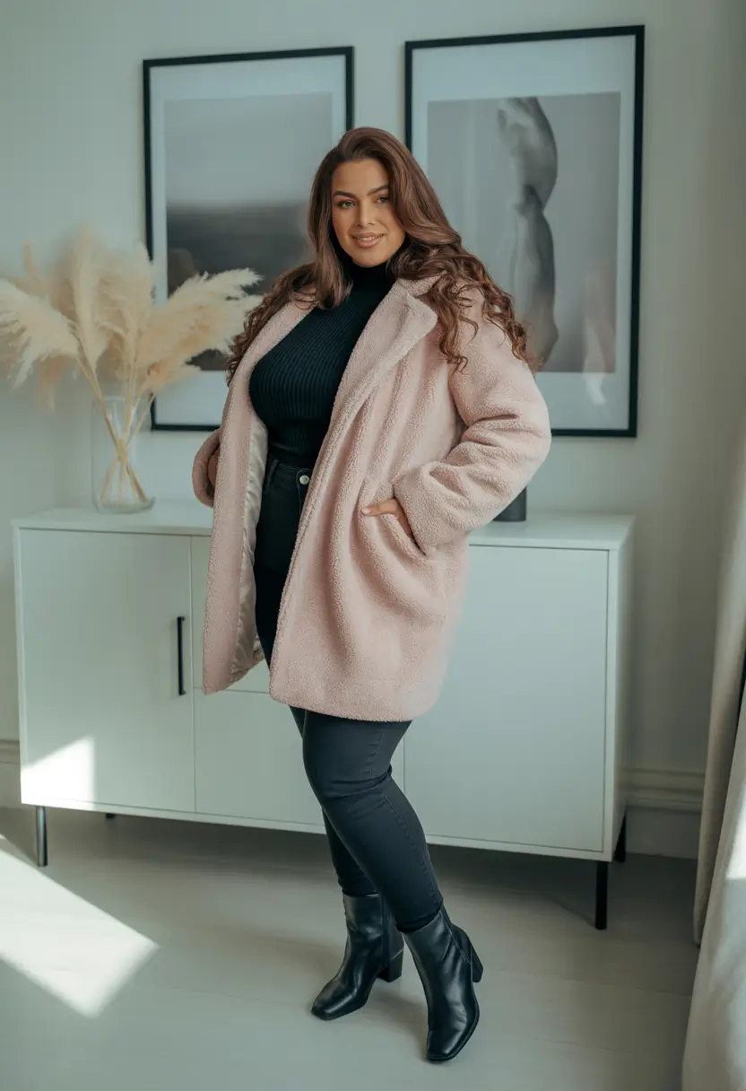 Plus size Soft Pink Teddy Coat