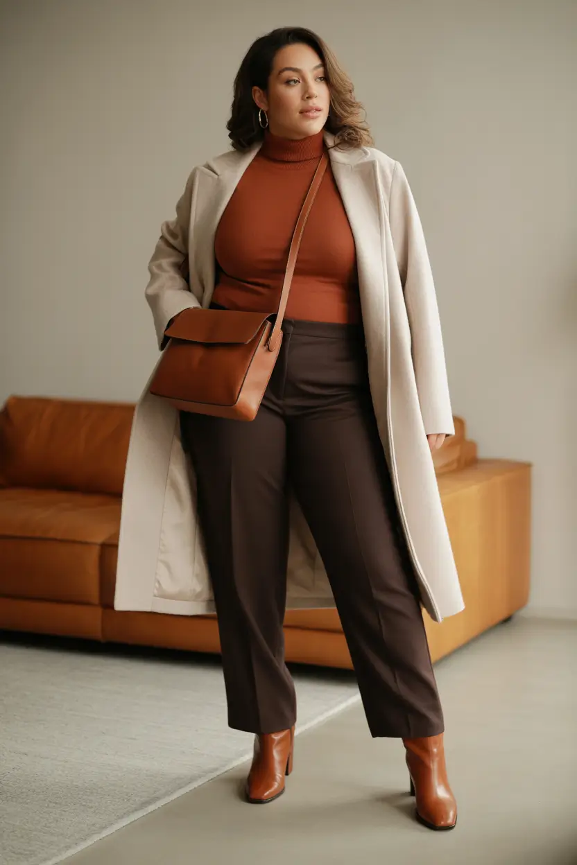 Curvy Winter Outfits 2025 2026 Style Guide Polished Neutral Tones with Tailored Pants