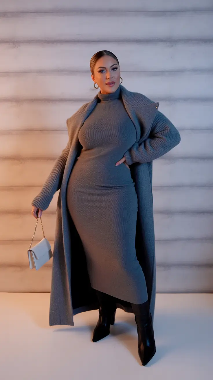 Plus size Sleek Grey Knit Set for Modern Elegance