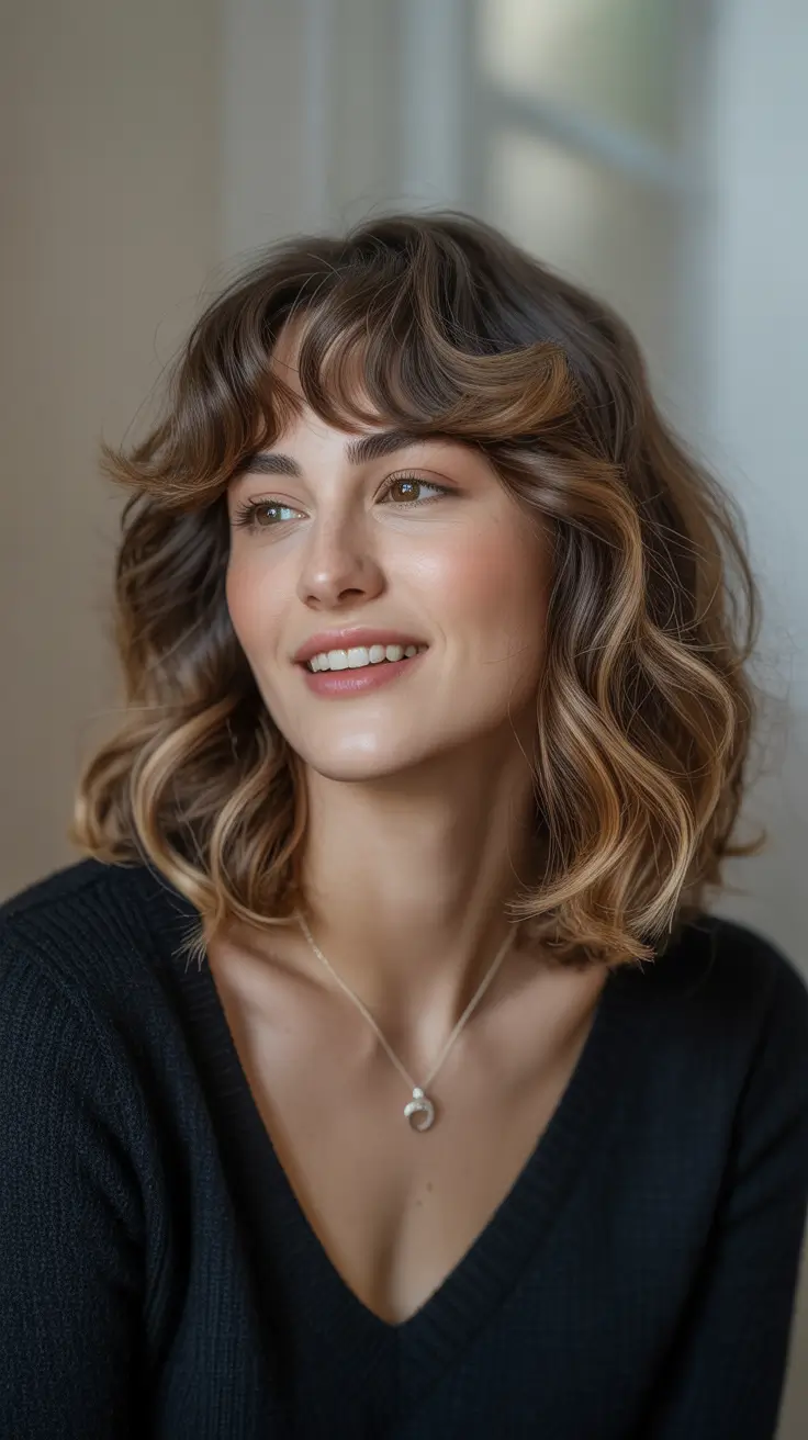 Cute Haircuts for Winter 2025–2026 Romantic Curly Bob with Bangs