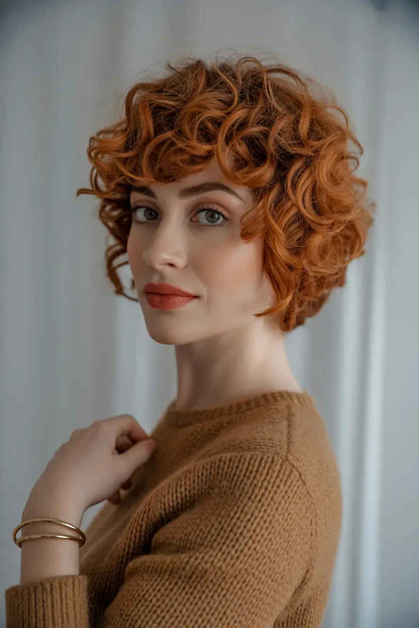 Cute Haircuts for Winter 2025–2026 Curly Cherry Bob with Fringe