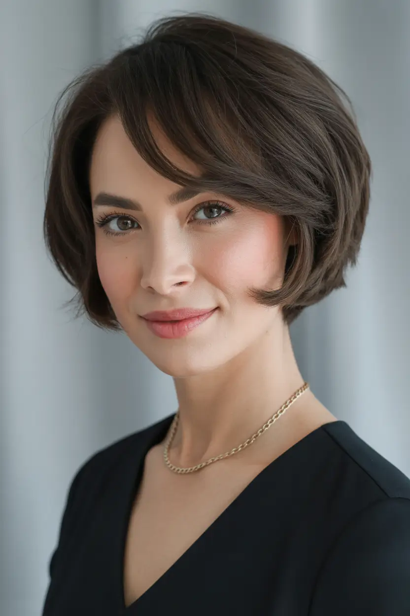 Cute Haircuts for Winter 2025–2026 Structured Brunette Bob with Side Layers