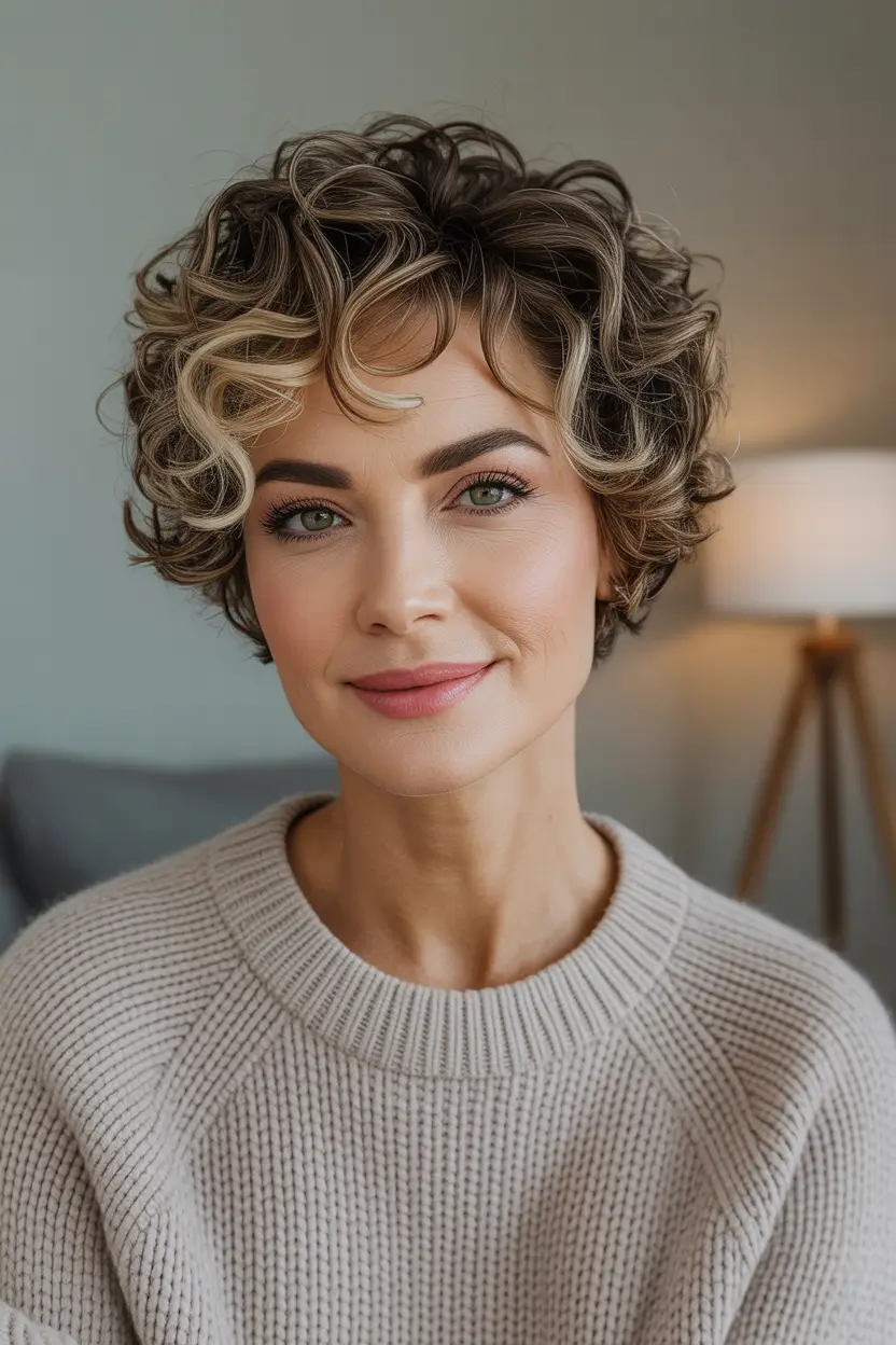 Cute Haircuts for Winter 2025–2026 Curly Highlighted Pixie
